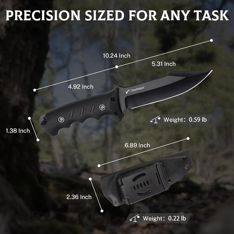 Threfelipur Camping Knife for Men, D2 Steel Fixed Blade Tactical Survival Knife with Sheath - Compact & Portable for Outdoor Hiking, Bushcraft, G10 Handle - Black - Image 2